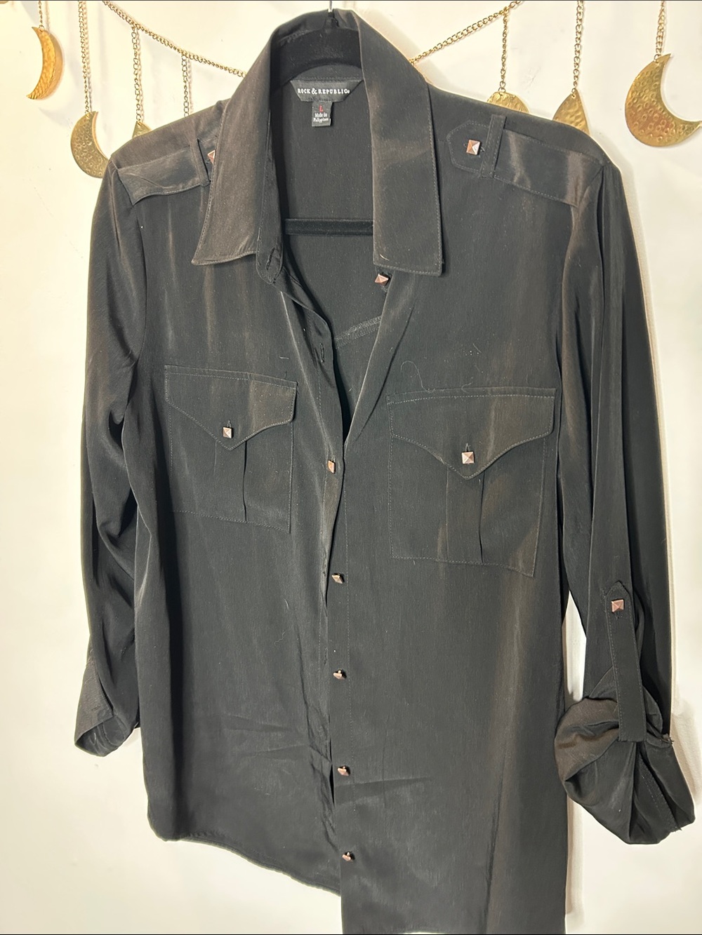 Rock & Republic Black Button-Front Shirt with Stud Button Accents